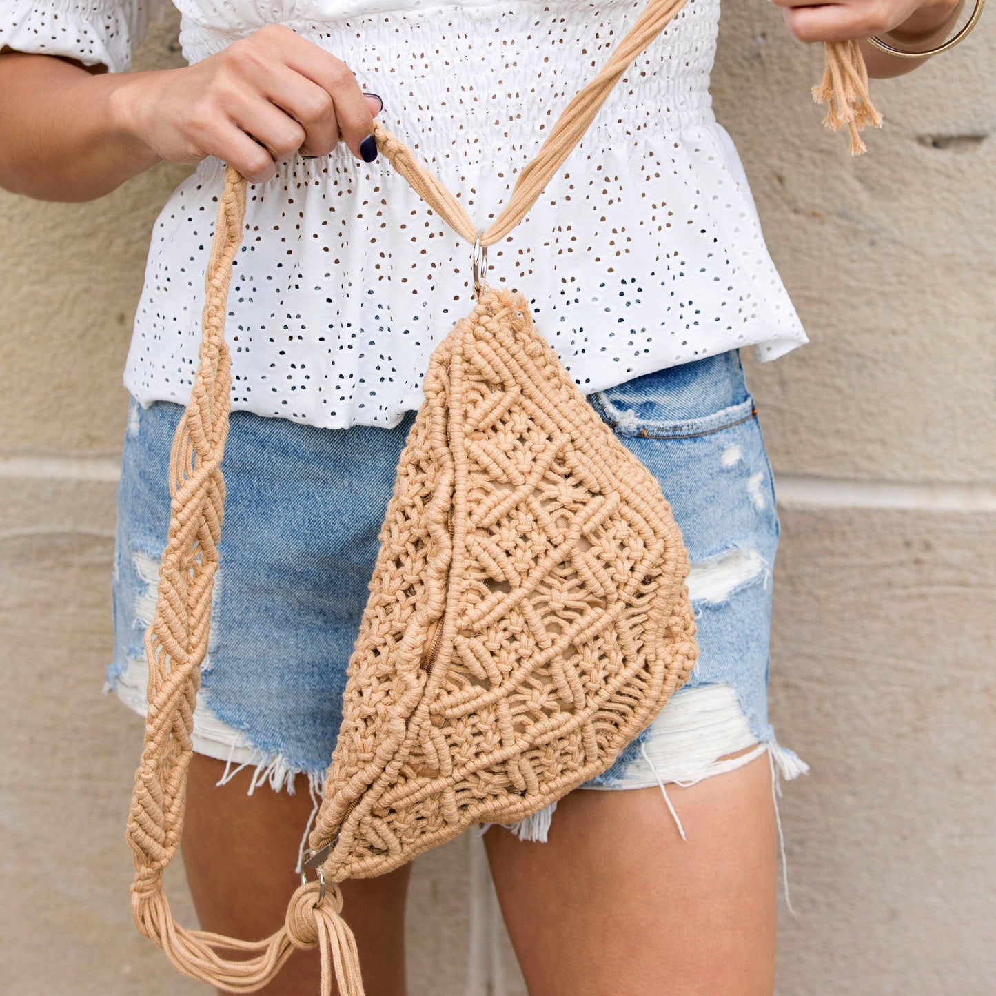 Macrame Sling Bag: Khaki