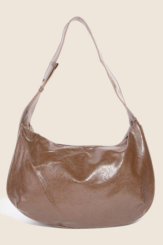 Leather Hobo Crescent Shoulder Bag: BR