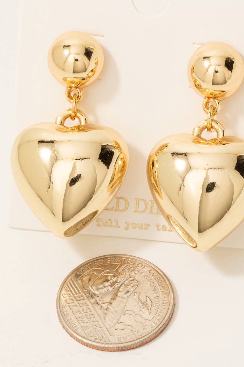 Gold Dipped Bubble Heart Charm Stud Drop Earrings: GD