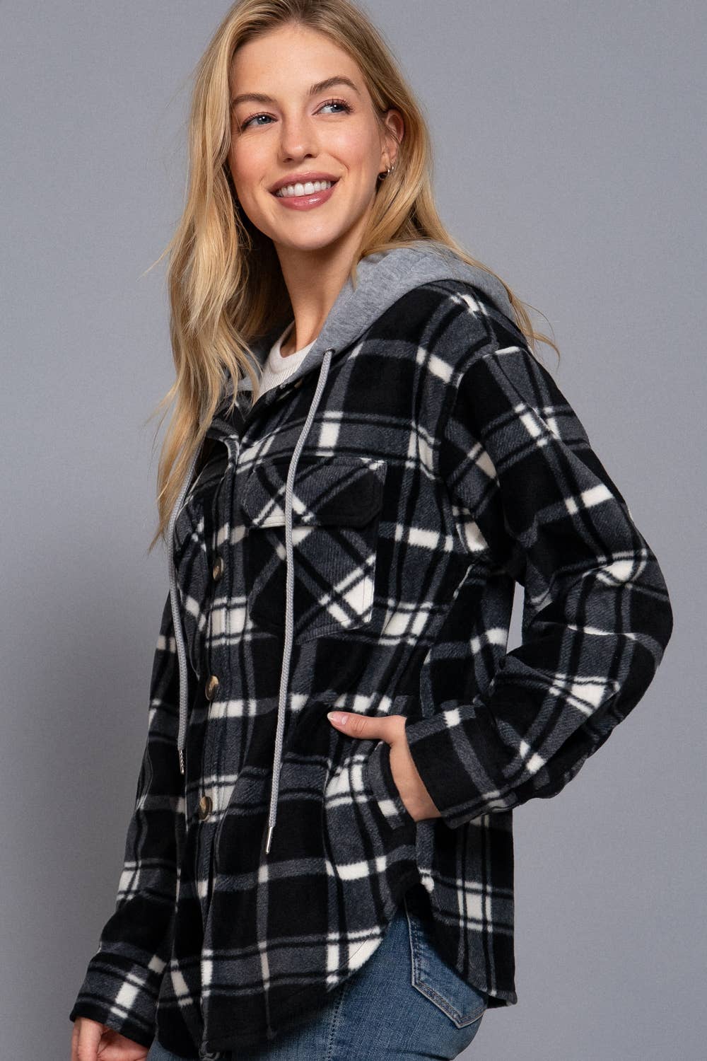 Marley Fleece Plaid Button Down W/Hood