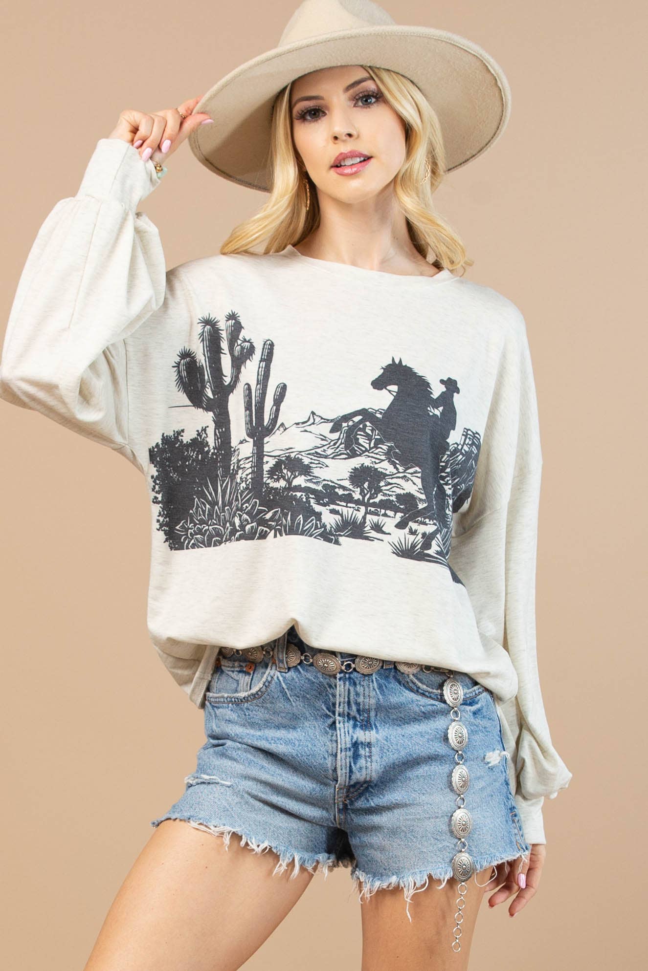 Ashlynn Western Graphic French Terry Top