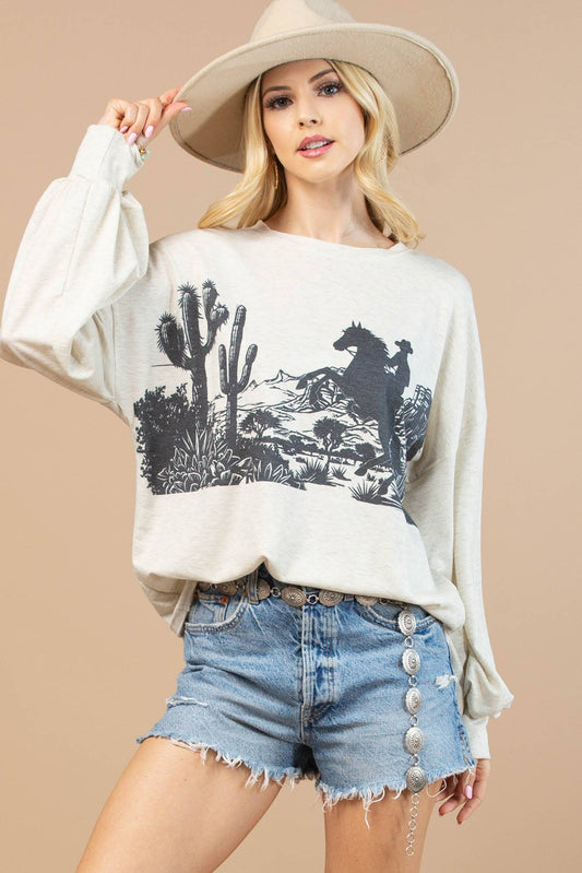 Ashlynn Western Graphic French Terry Top