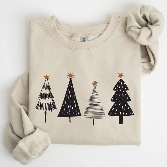 Minimalist Christmas Tree Sweatshirt: Sand
