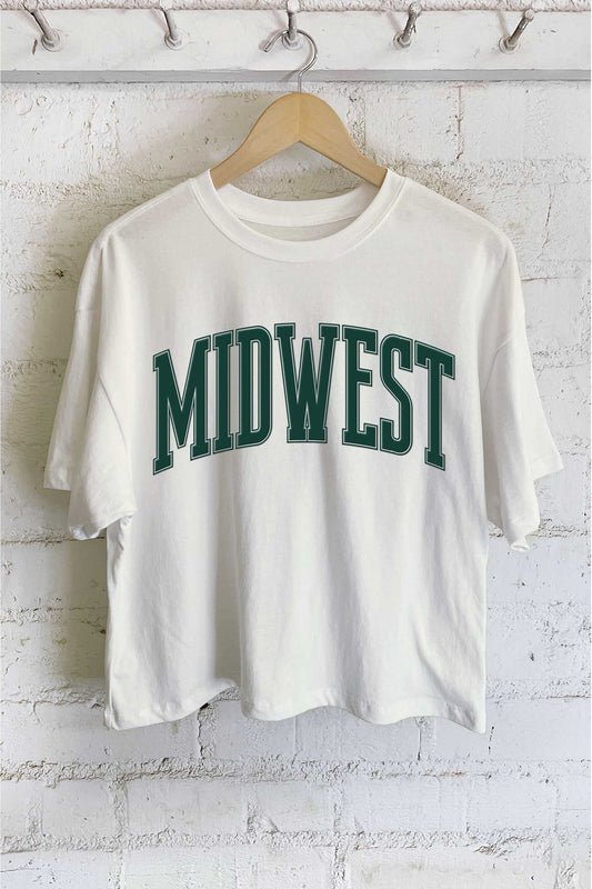 MIDWEST Puff Graphic Long Crop Graphic Tee: NATURAL
