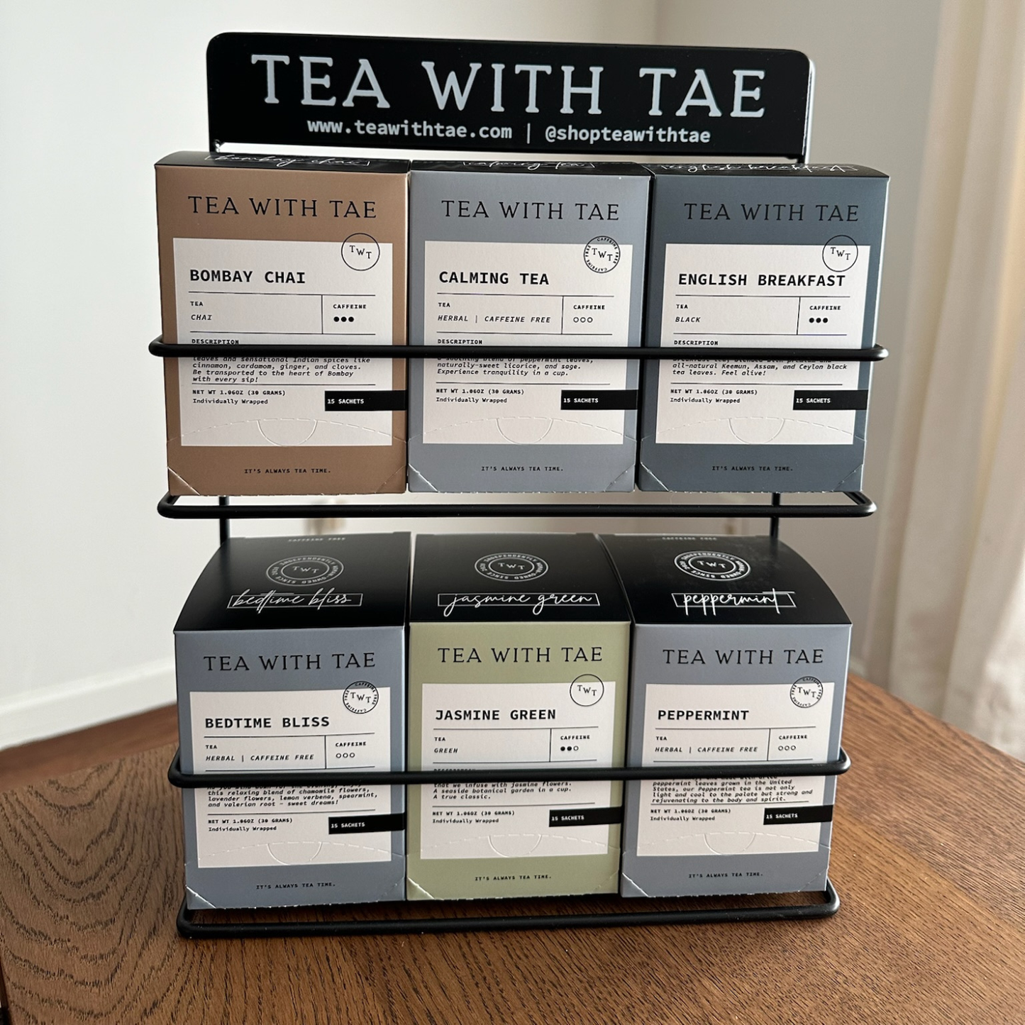 Tea Rack Organizer (organize 6 tea boxes, wall mount option)