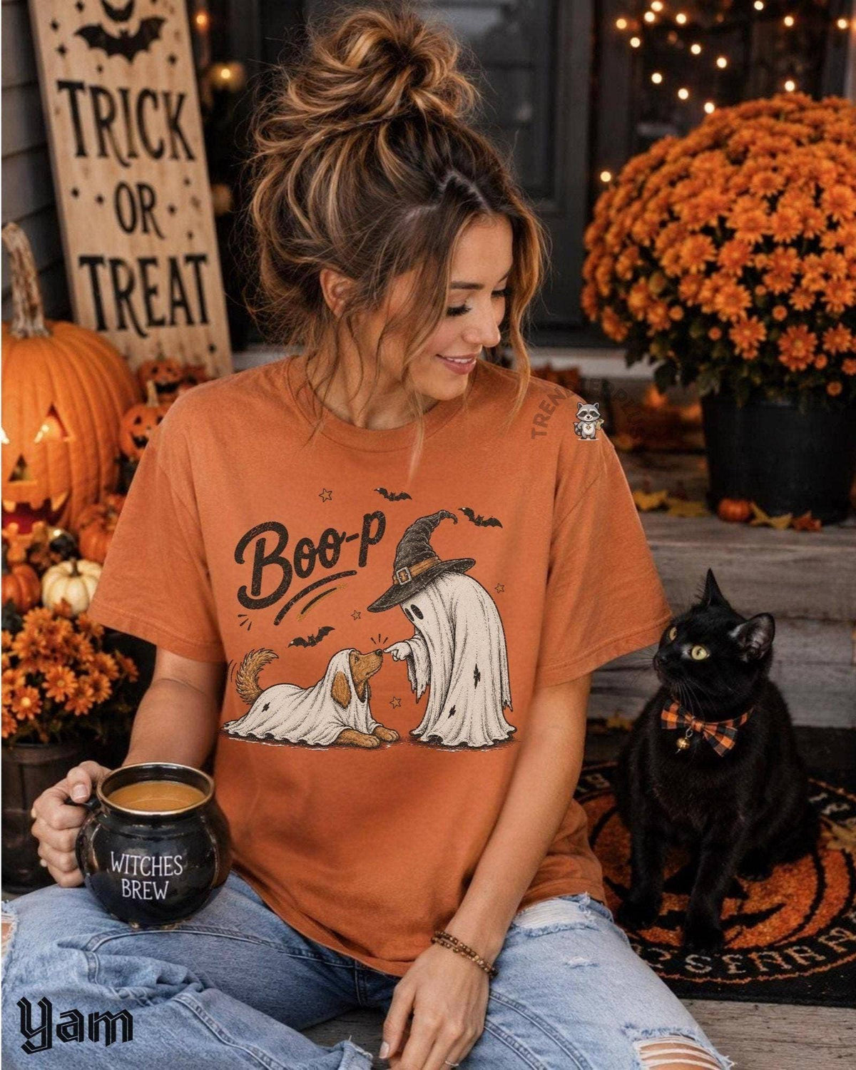 Comfort Colors Boo-p Ghost Dog Tee, Spooky Season Pet Owner: Yam / 2XL