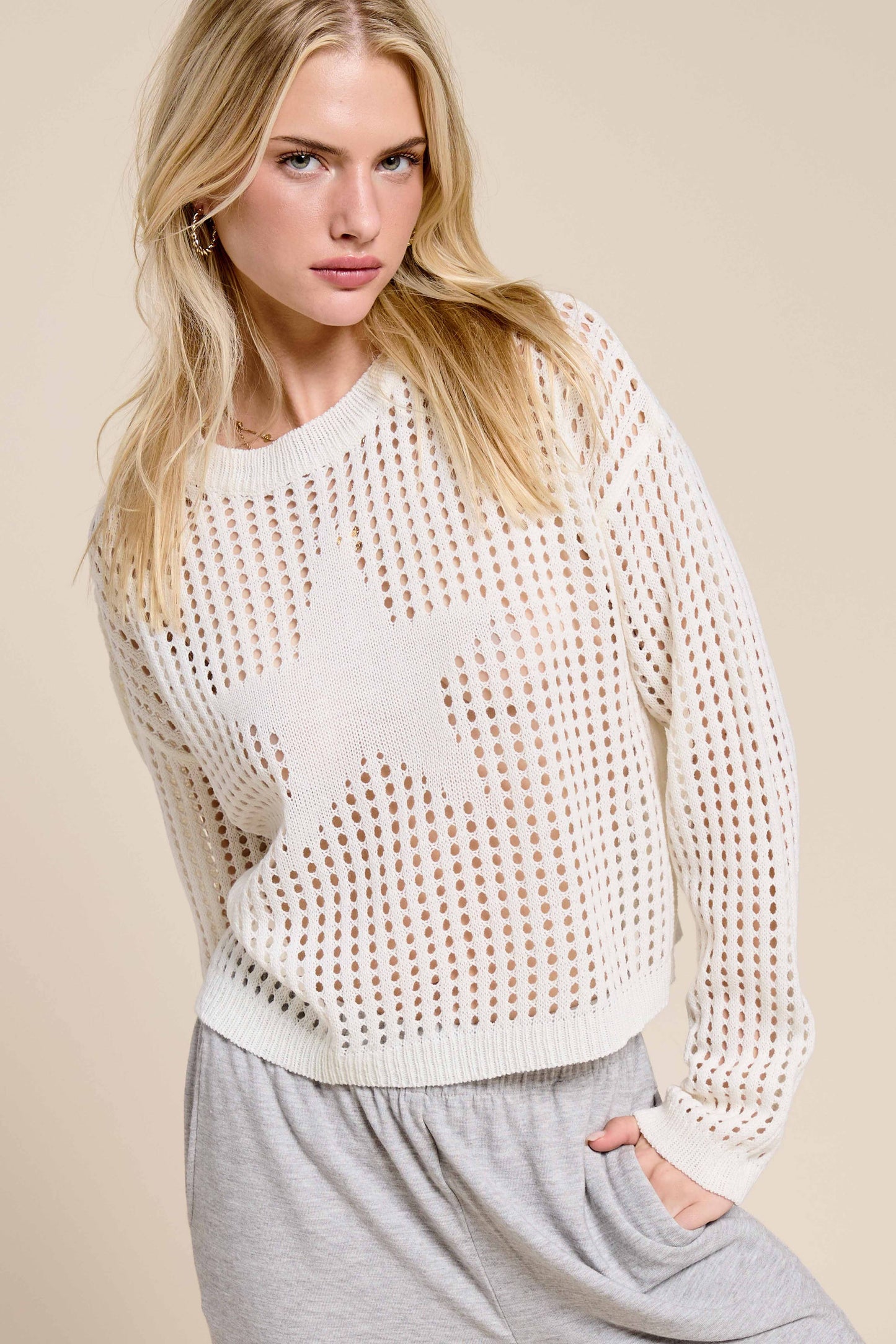Rachel Open Knit Hollow Out Star Pullover