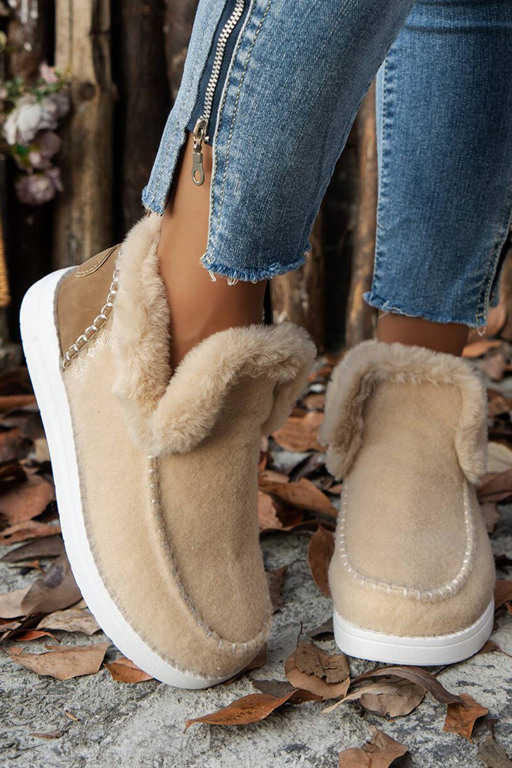 LDC Suede Stitching Patchwork Plush Lined Anklet Boots: Coffee / (US 8.5)40