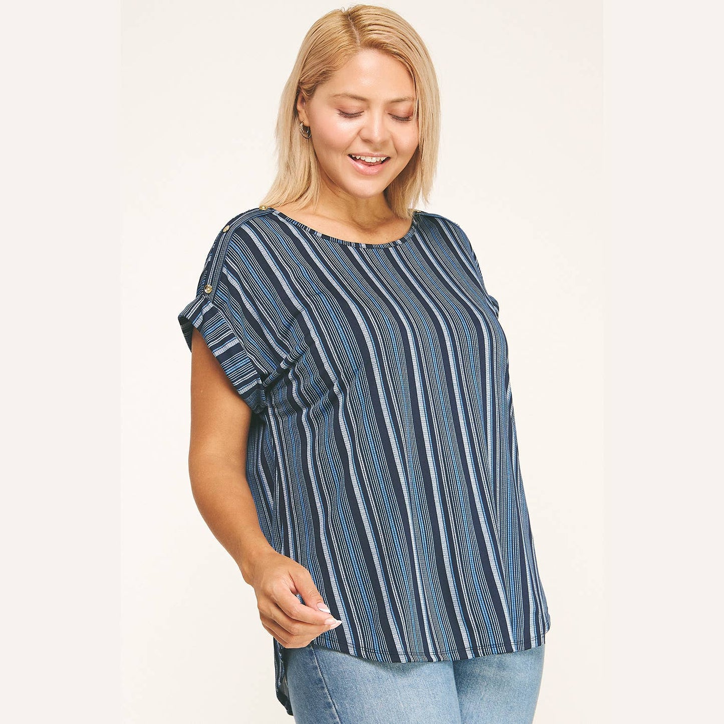 Plus Angela Blue Striped Top (1X/2X/3X)