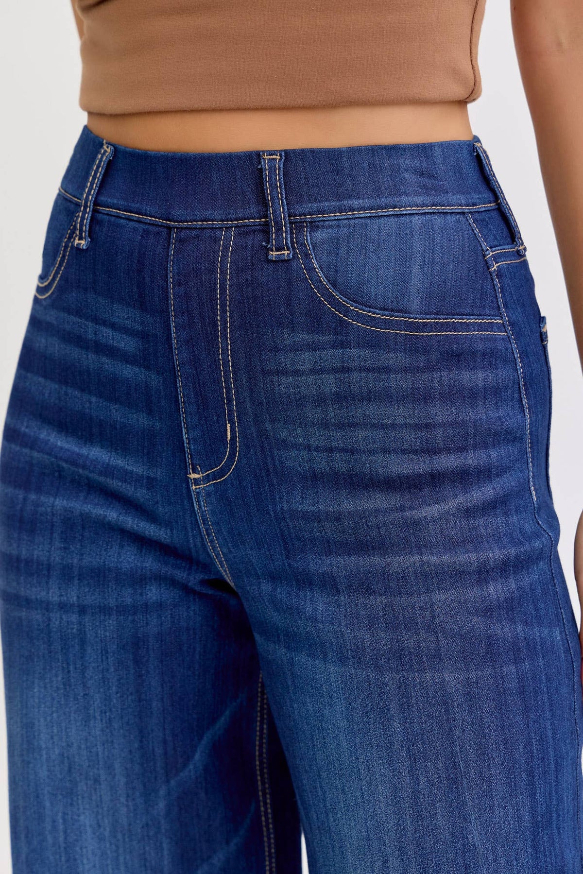 Cello Brand High Rise Pull-On Wide Leg Denim - Dark Wash