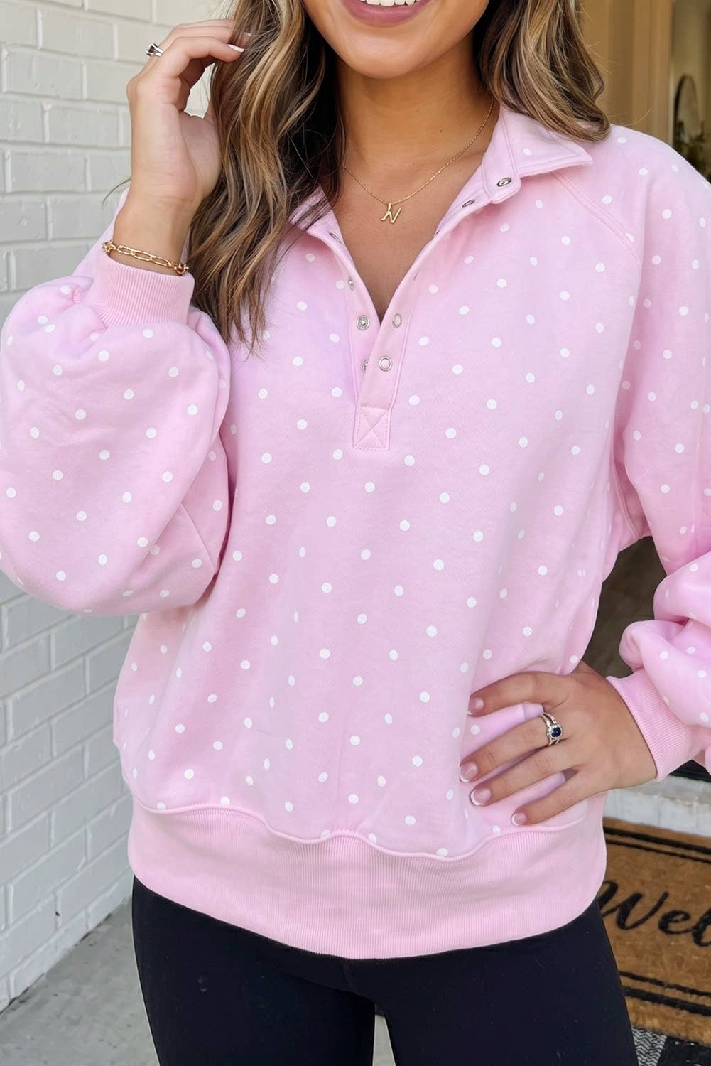 LAS Chocolate Chip Polka Dot Pullover Sweatshirt (S-XL): Brown / L