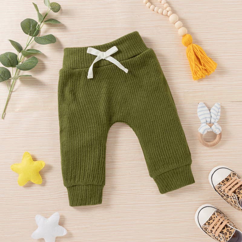 Baby BoyGirl 3pcs Solid Ribbed Long-sleeve and Trouser Set: Burgundy / 9-12 Months