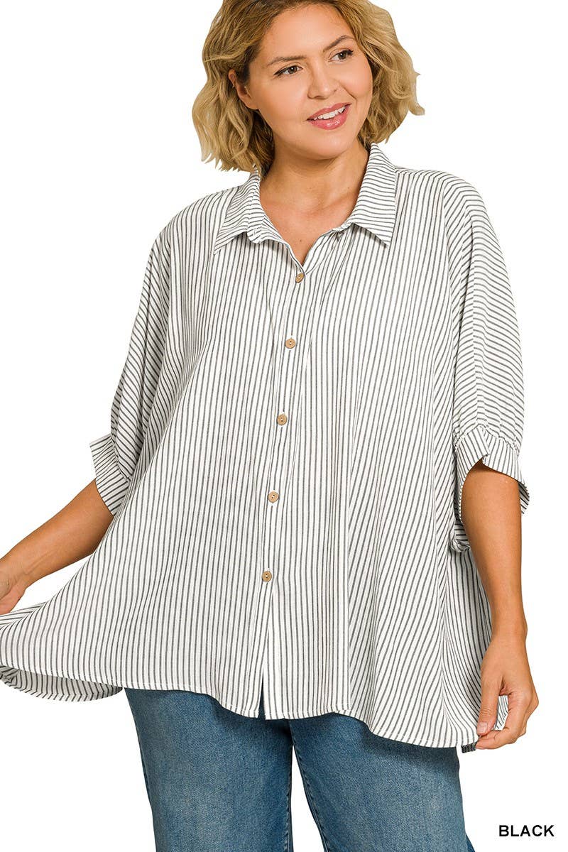 Plus Jennifer Woven Stripe Top: Black (1X/2X/3X)