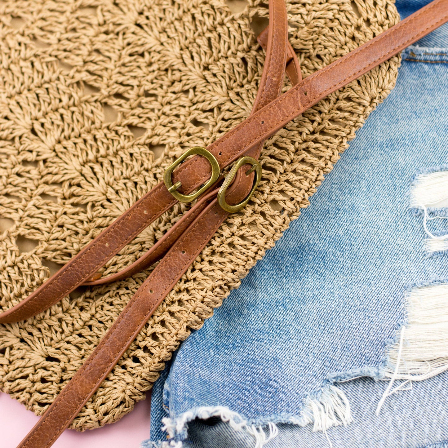 Woven Straw Backpack: Khaki