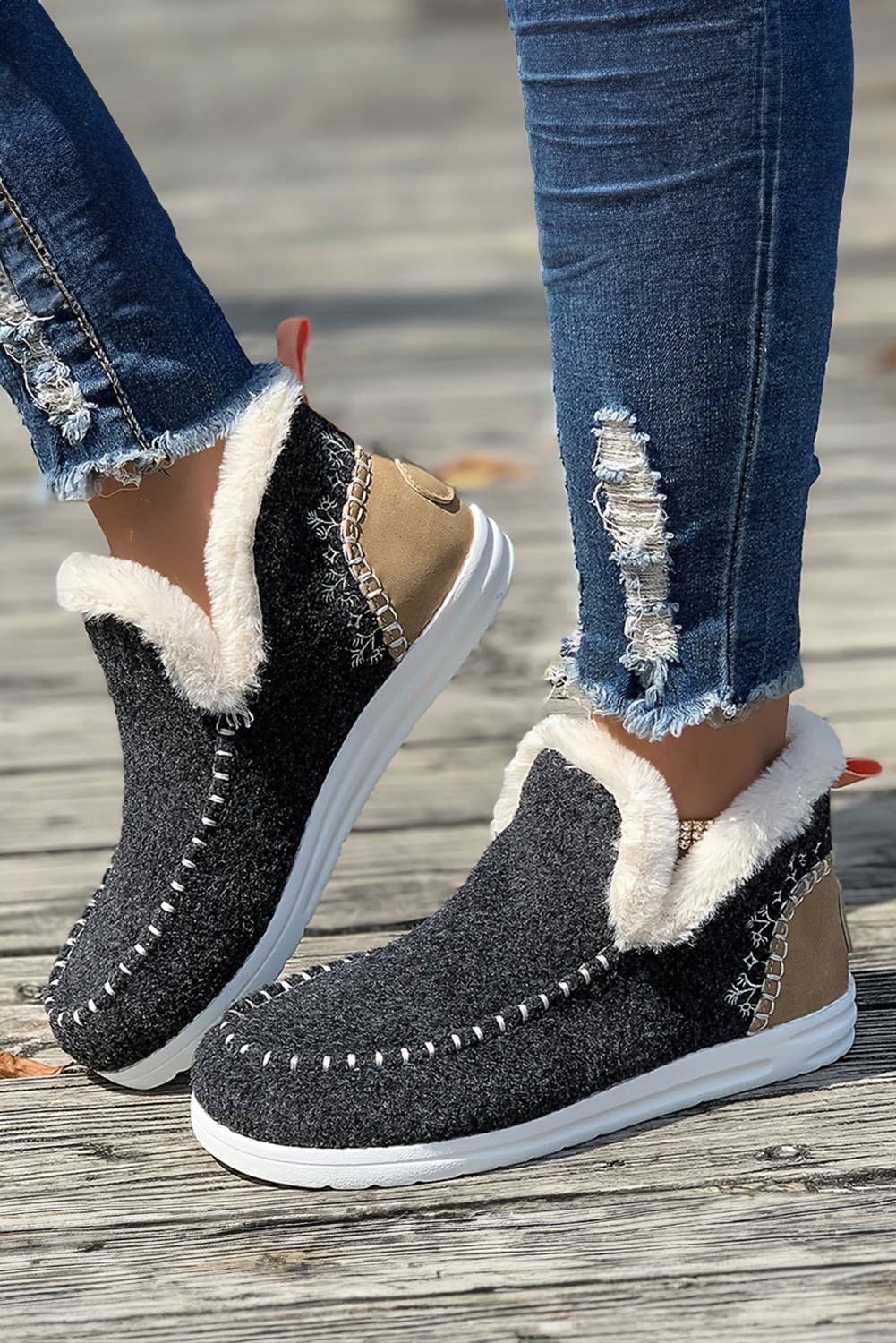 LDC Suede Stitching Patchwork Plush Lined Anklet Boots: Coffee / (US 8.5)40