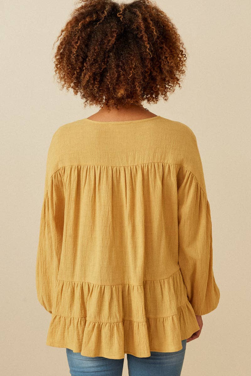 Tracy Peplum Henley Tunic - Mustard