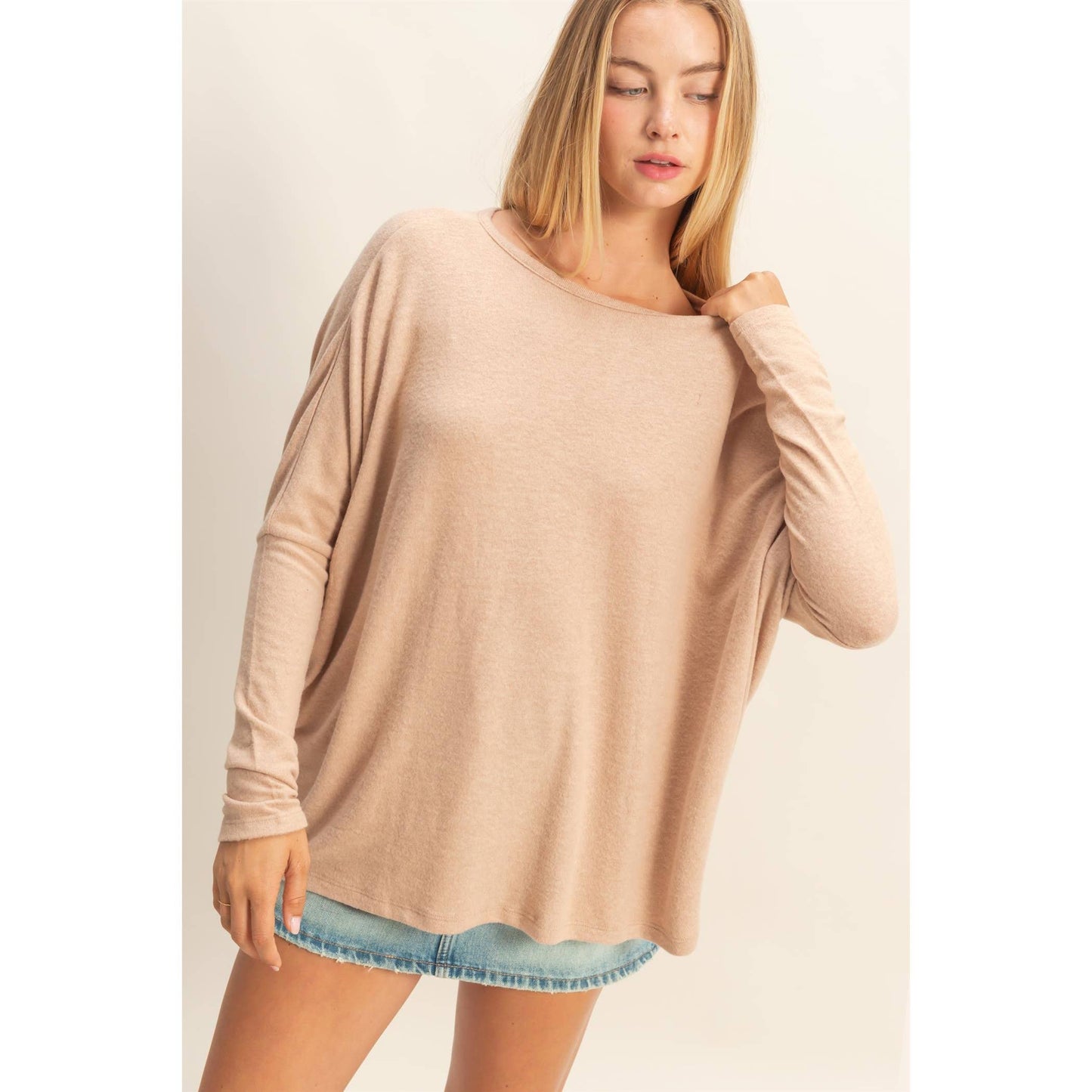 Riley Relaxed Fit Dolman Long Sleeve Top -Dark Taupe