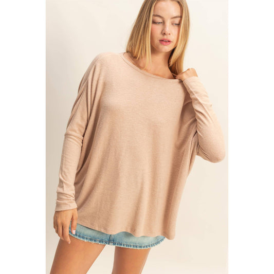 Riley Relaxed Fit Dolman Long Sleeve Top -Dark Taupe