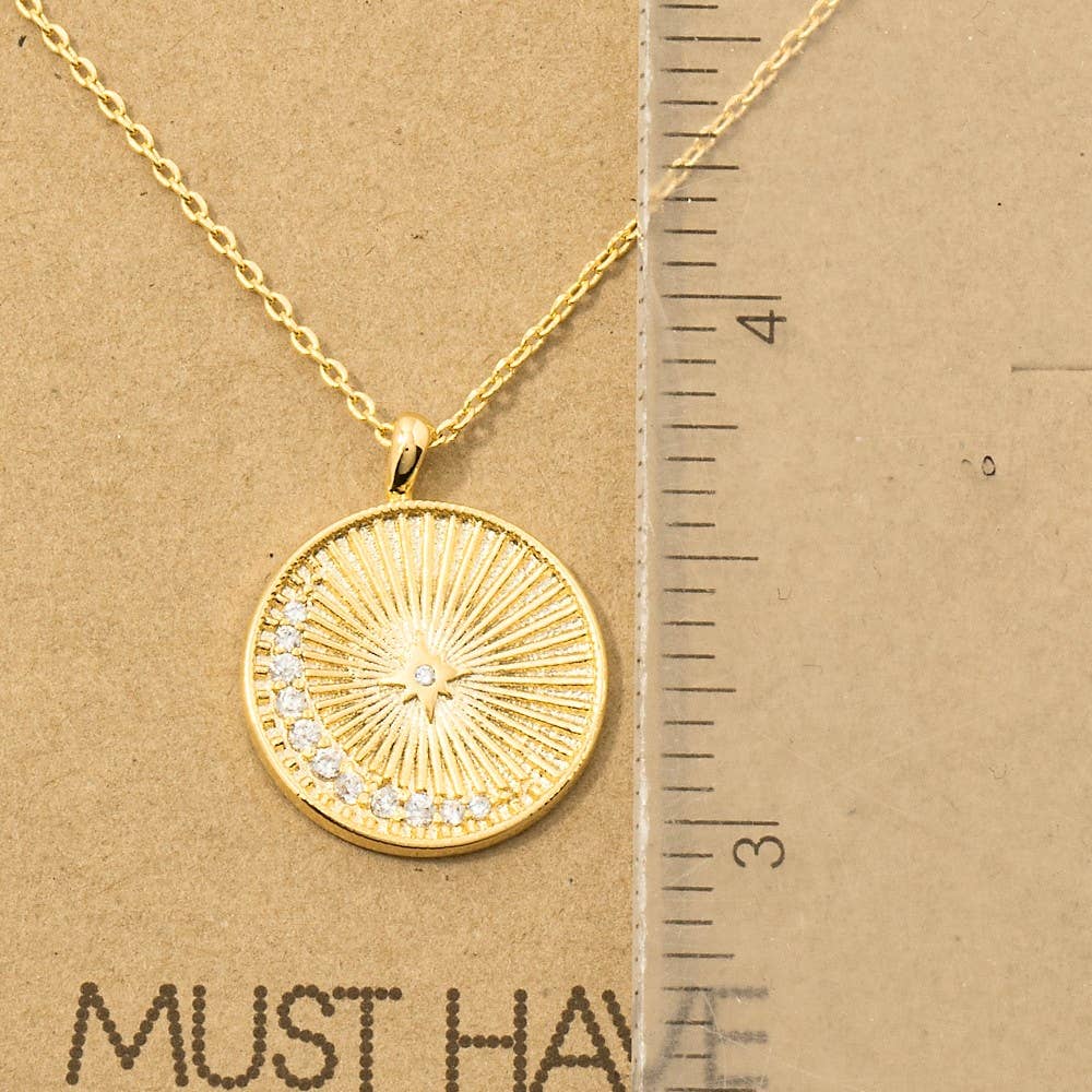 Gold Dipped Round Shining Star Pendant Necklace: G
