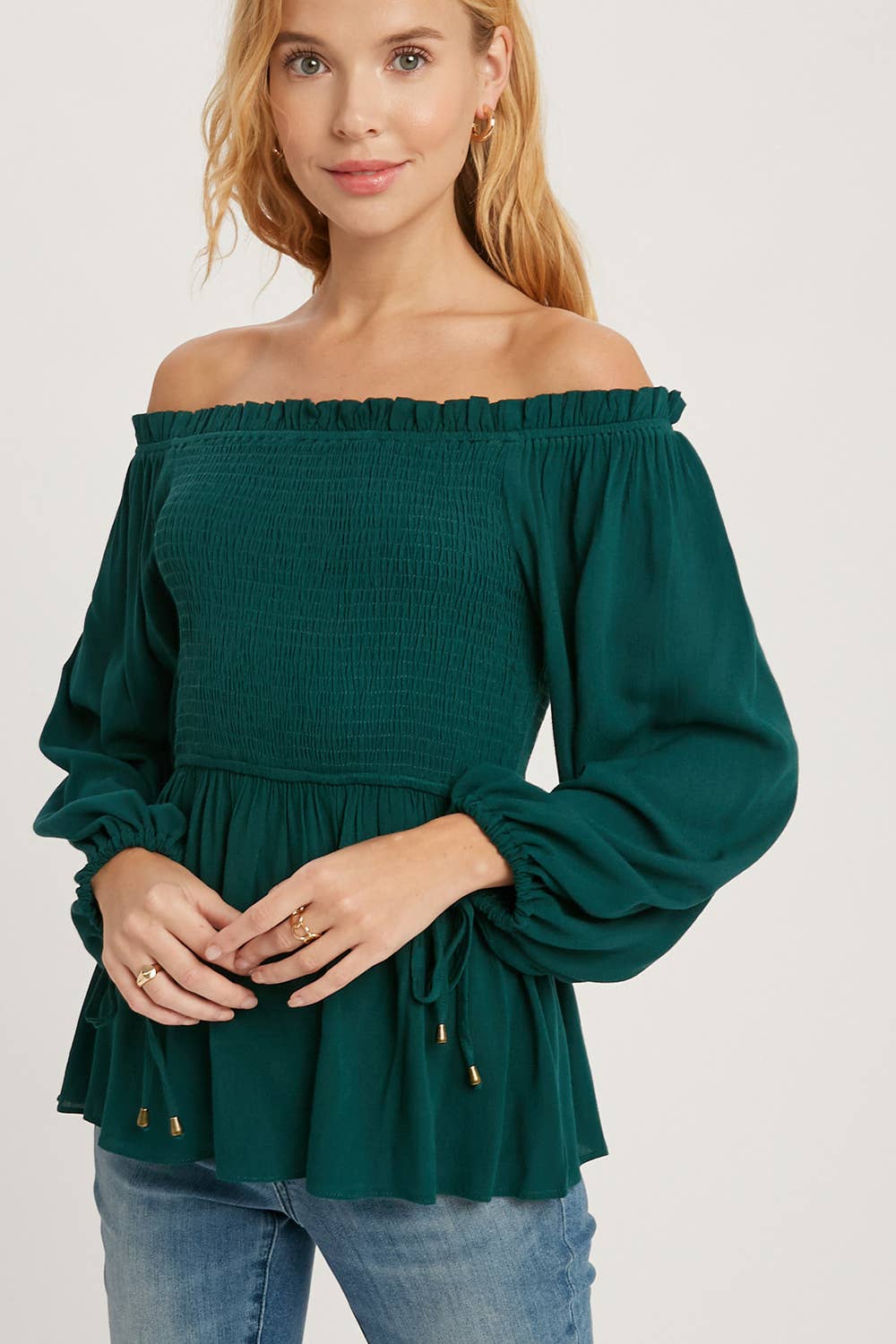Ansley SMOCKED PEPLUM BLOUSE: BLACK / S