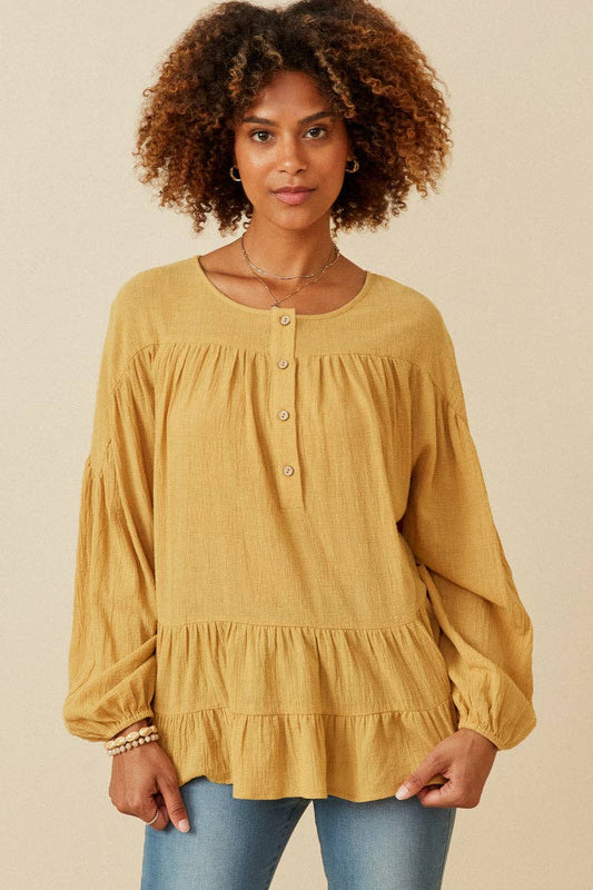 Tracy Peplum Henley Tunic - Mustard
