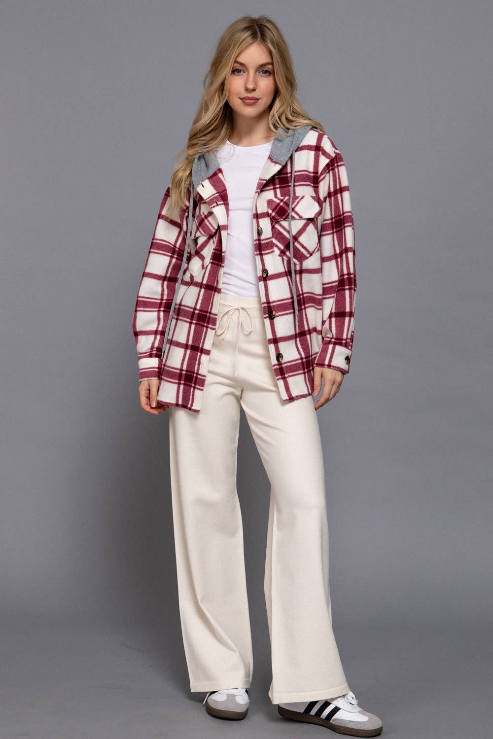 Taren Fleece Plaid Button Down W/Hood