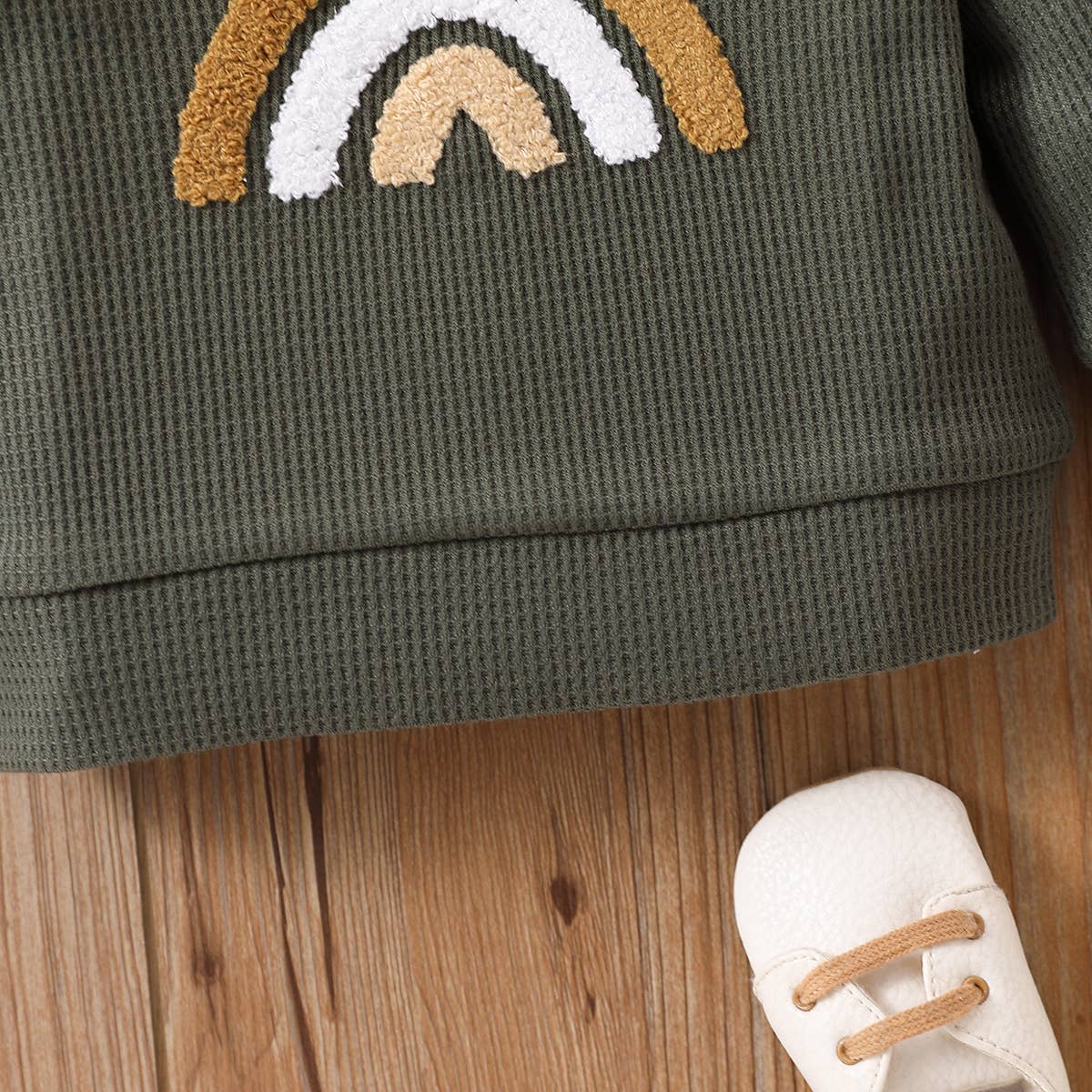 Baby BoyGirl Rainbow Pattern Waffle Long-sleeve Sweatshirt: Beige / 3 Years