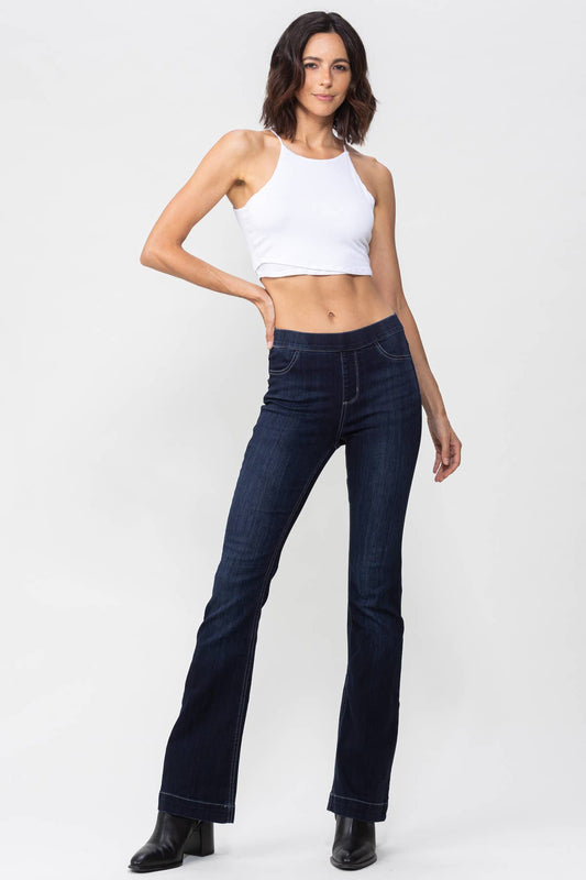 Jelly Brand Indigo Pull On Boot Cut Flare: Dark Denin