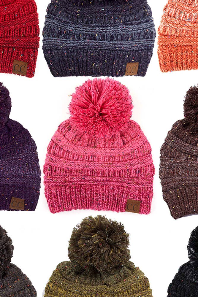 C.C Confetti Knit Beanie With Pom: Oatmeal