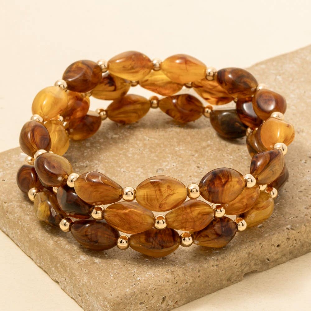 Marble Resin Ovals Beaded Bracelet Set: GDTOR