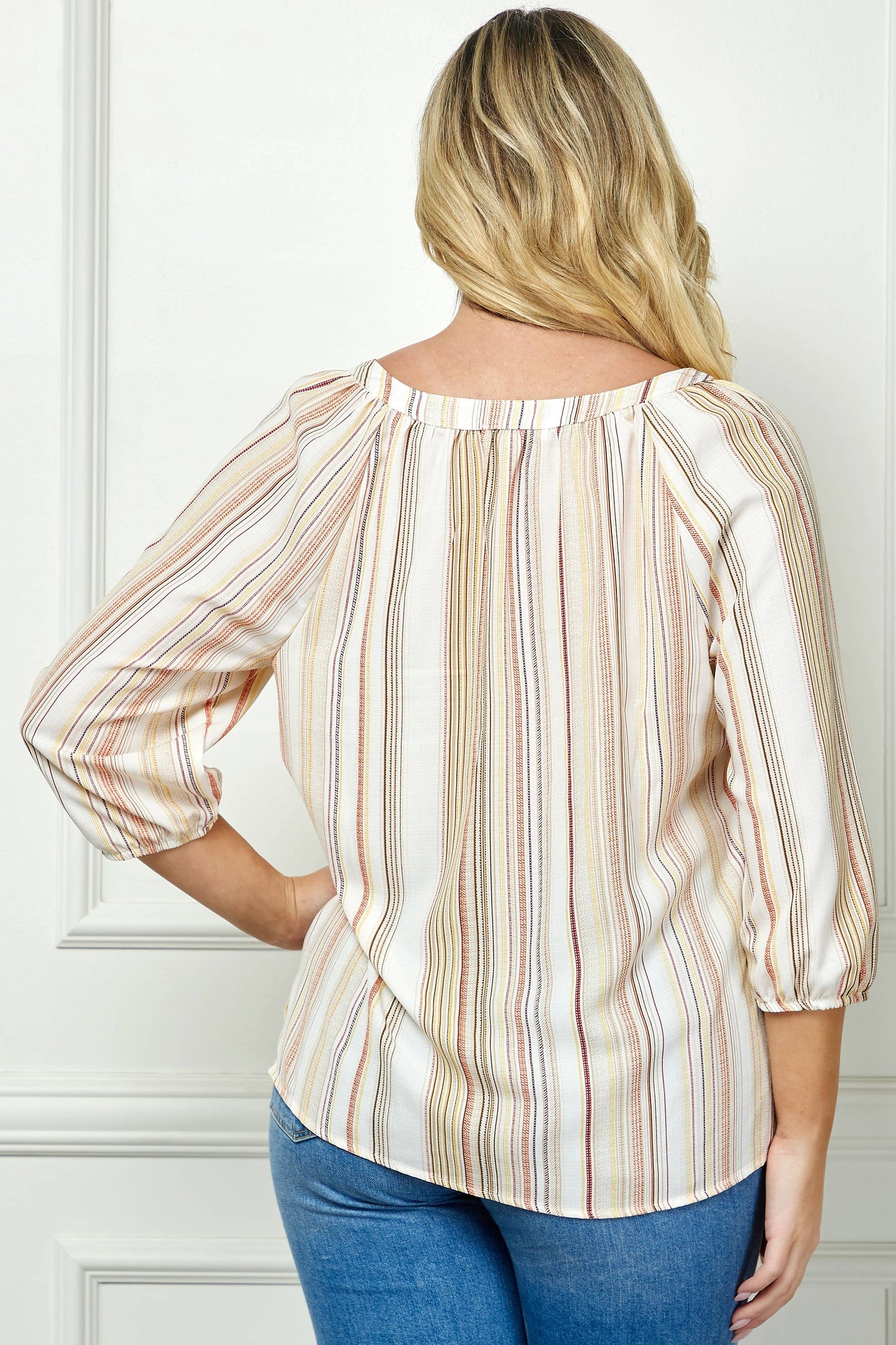 Plus Selena 3/4 Sleeve Split Neck Top (1X/2X/3X)