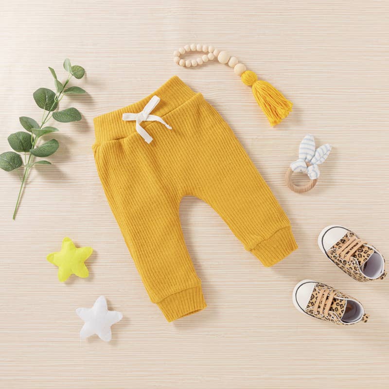 Baby BoyGirl 3pcs Solid Ribbed Long-sleeve and Trouser Set: Burgundy / 9-12 Months