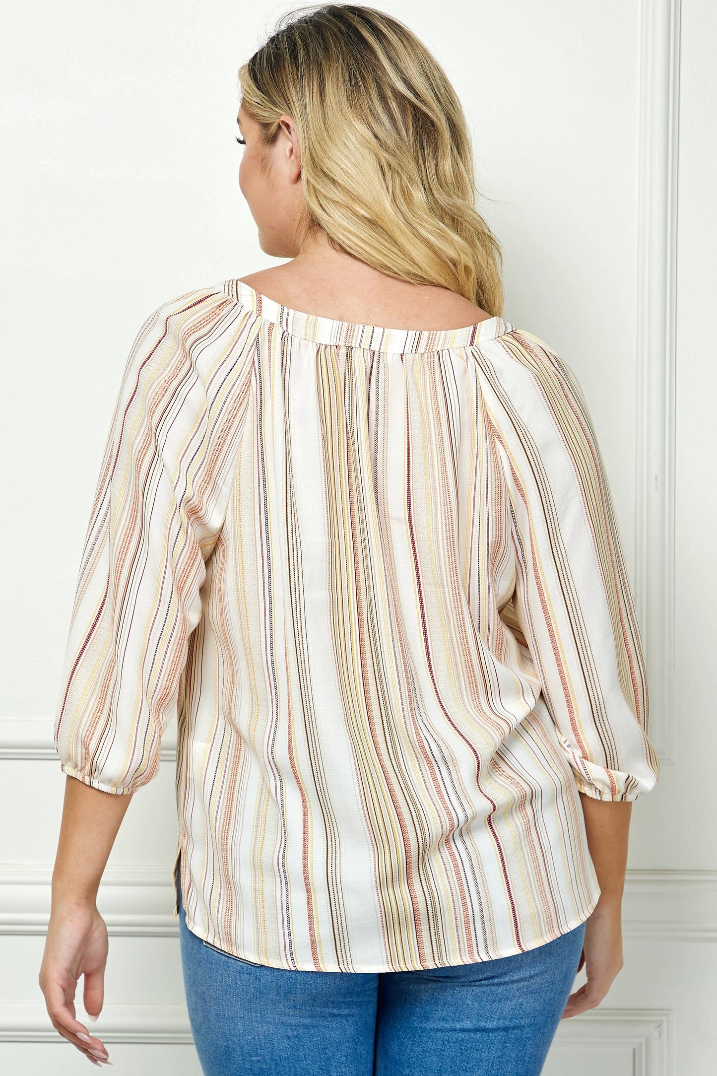 Plus Selena 3/4 Sleeve Split Neck Top (1X/2X/3X)