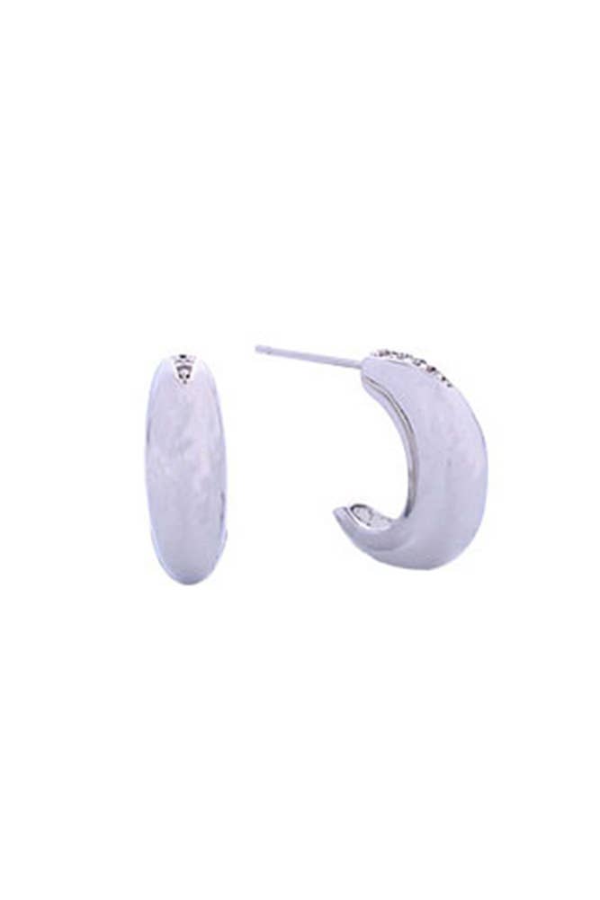 14K Mini Moon Pave CZ Post Earrings: Gold