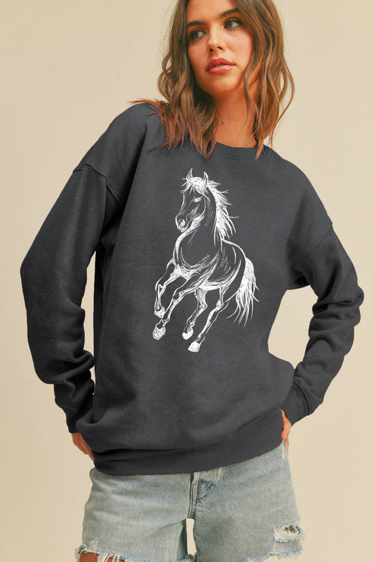 Horse Sketch Graphic Sweatshirt
