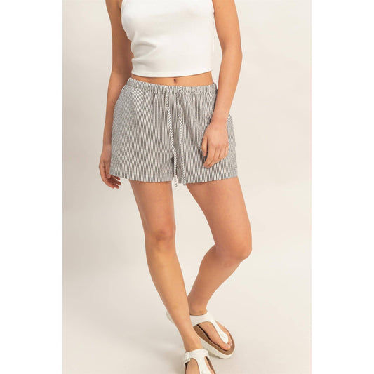 Black Striped Drawstring Waist Shorts