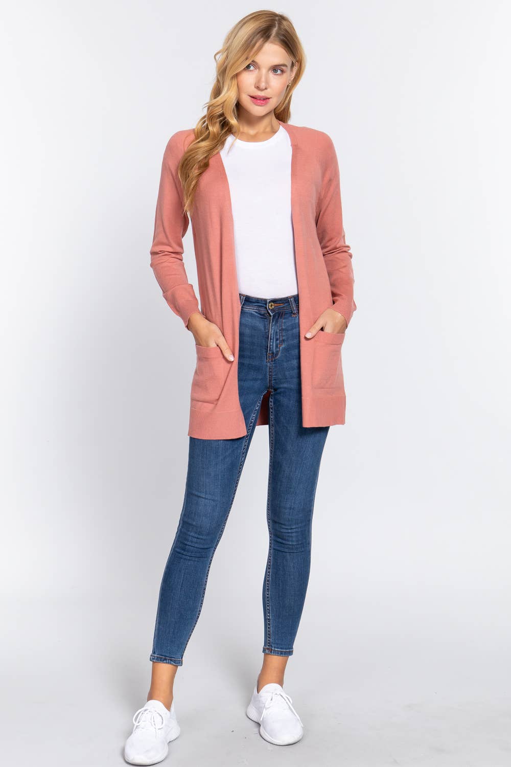 Long Raglan Sleeve with Pocket Open Sweater Cardigan: Brn-Cocoa Brown / L