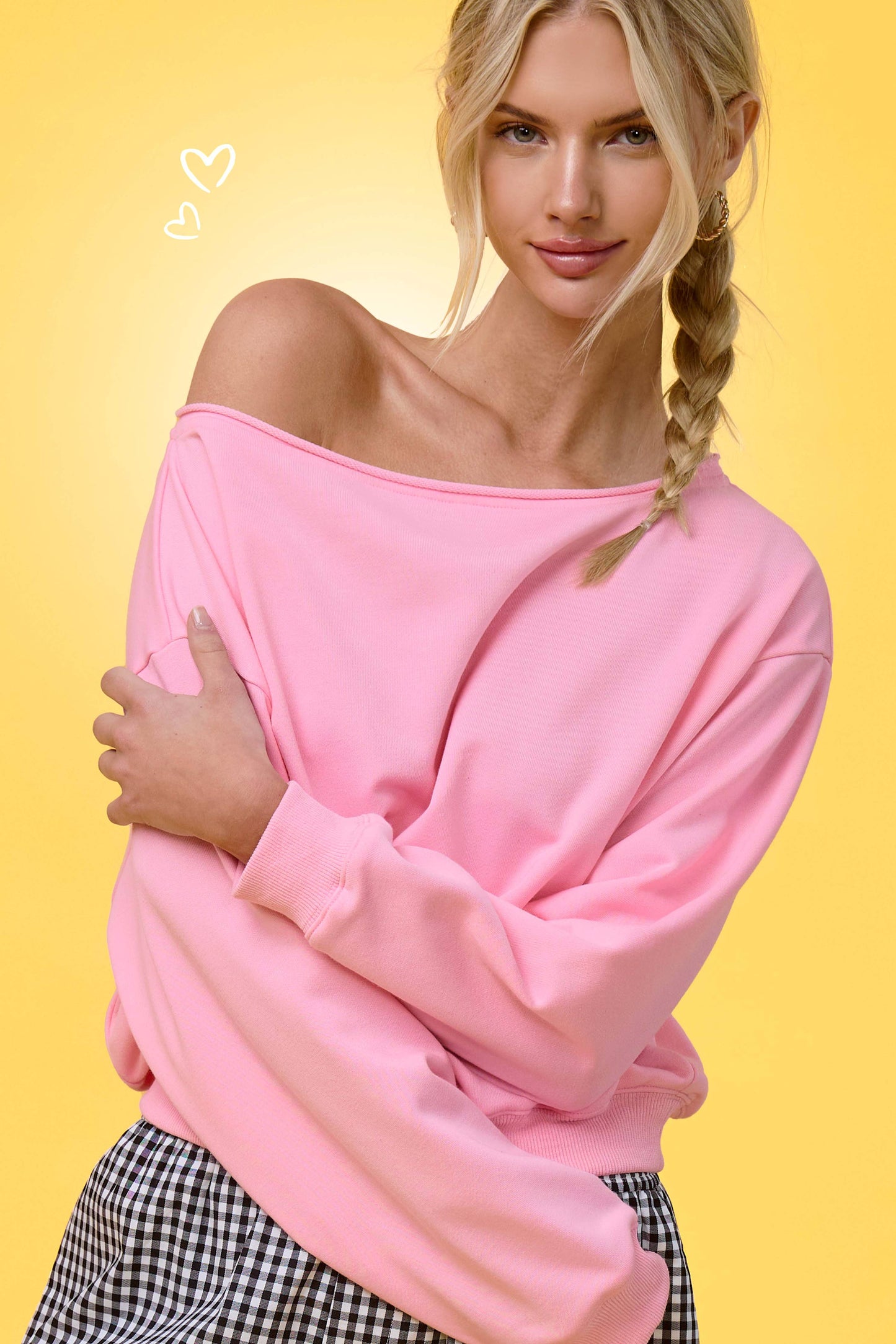 Kylee Raw Edge Boat Neck Sweatshirt: Strawberry Milk