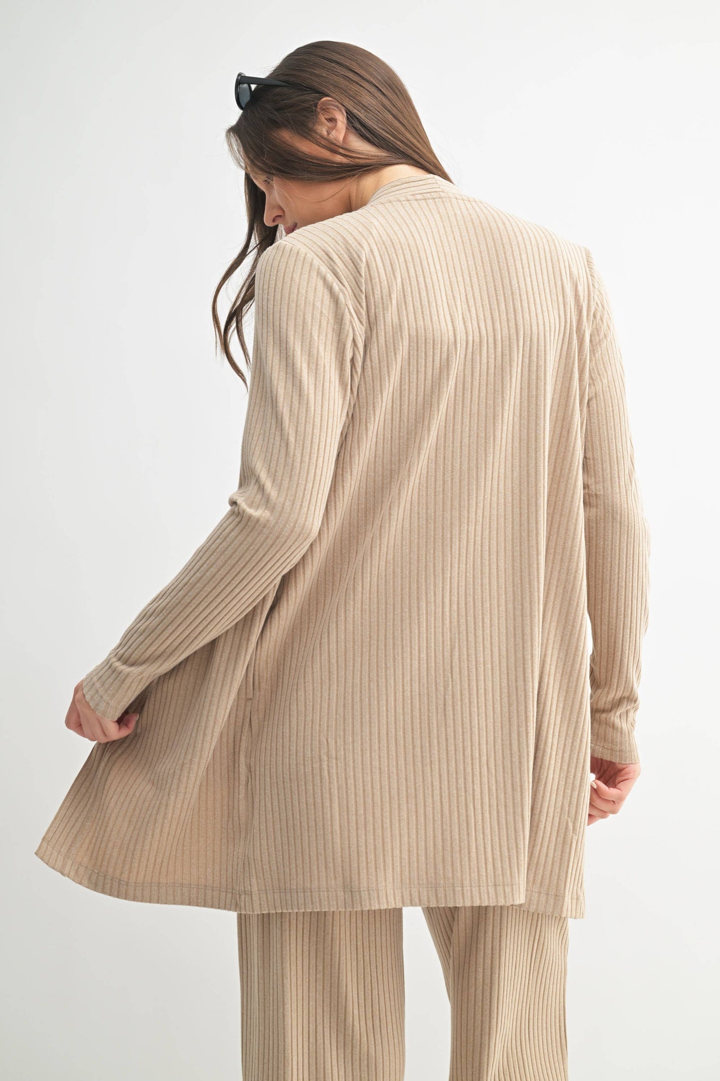 Mono B Soft Ribbed Longline Cardigan - Natural