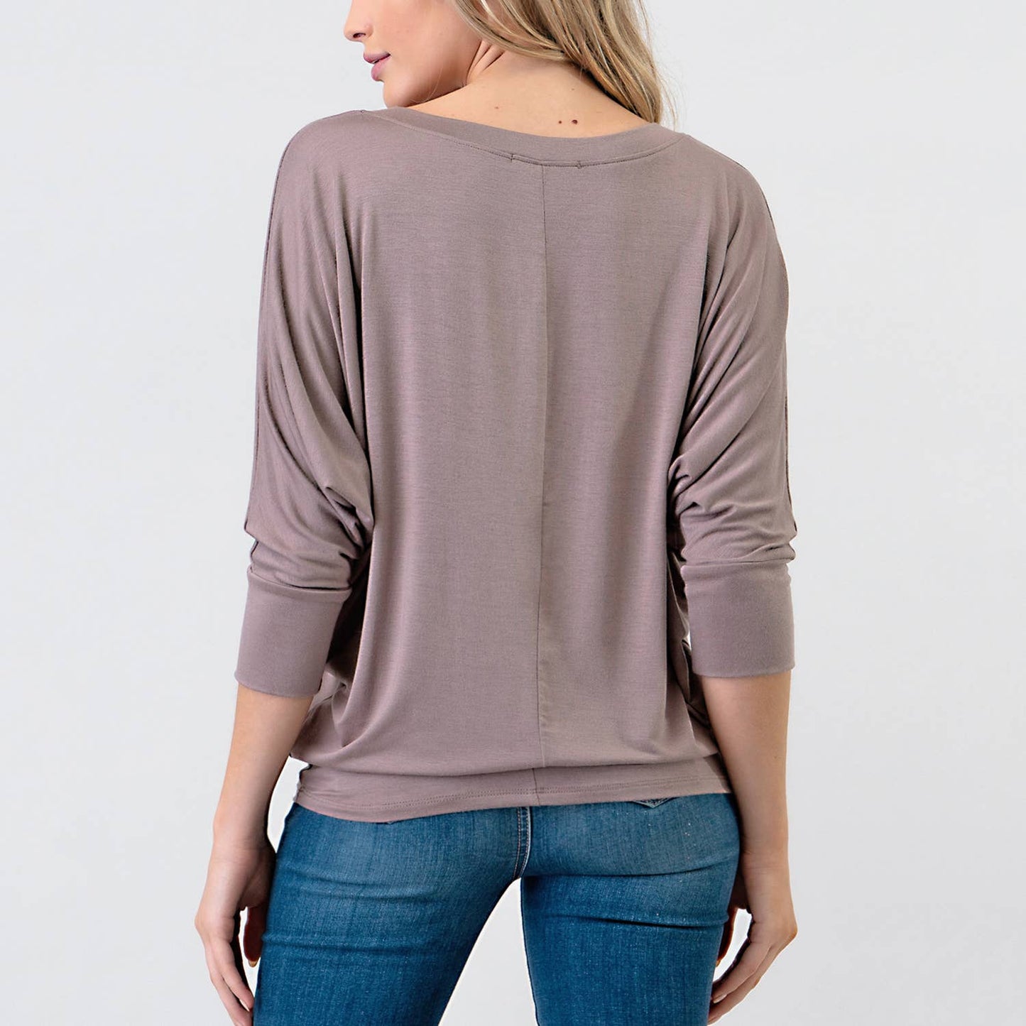 Bethany 3/4 Dolman Sleeve V-neck Modal Jersey Top: Ash Brown