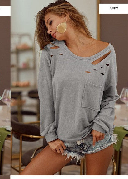 Lainey Laser Cut Lightweight French Terry Pullover