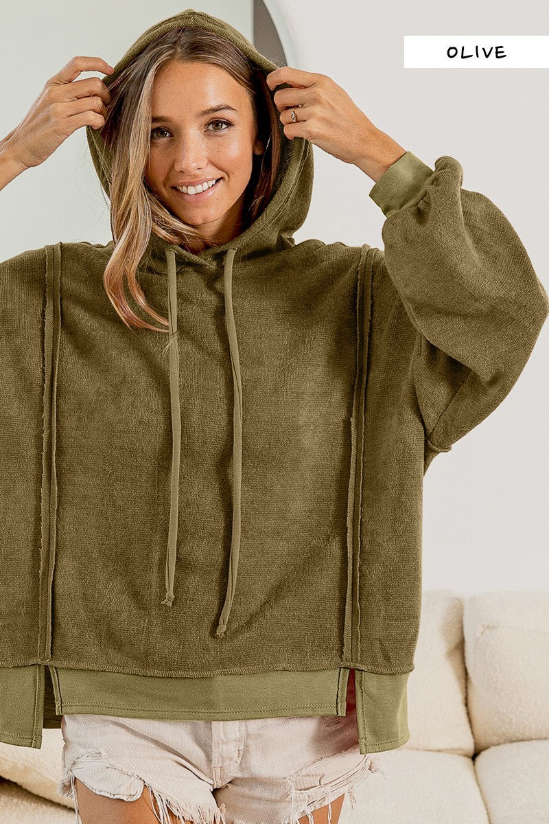 Hannah Hi/Low Outseam Hoodie - Olive