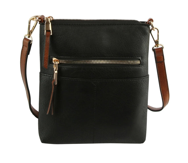 Black Crossbody Bag With Brown Strap