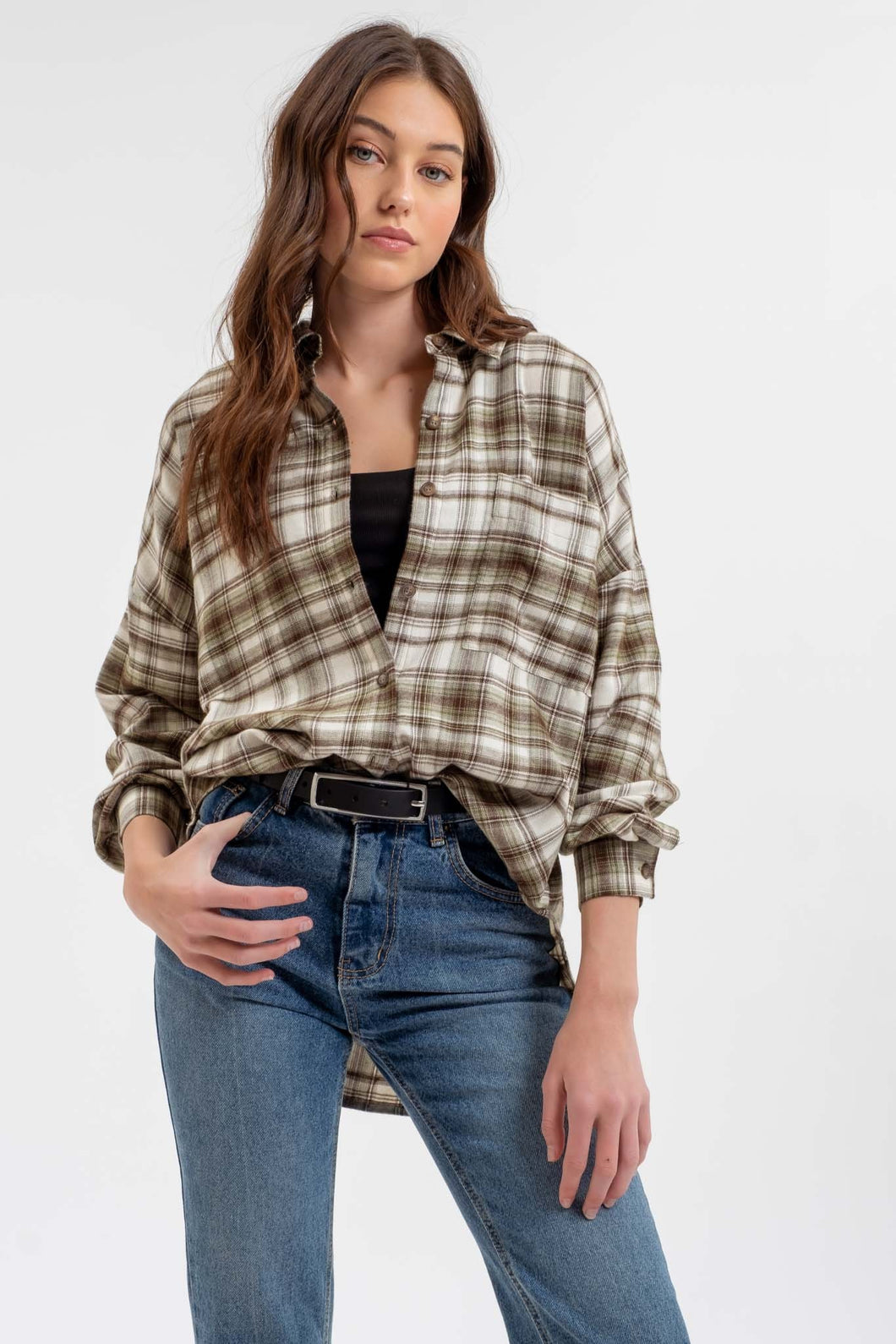 Oakleigh Olive Plaid Button up