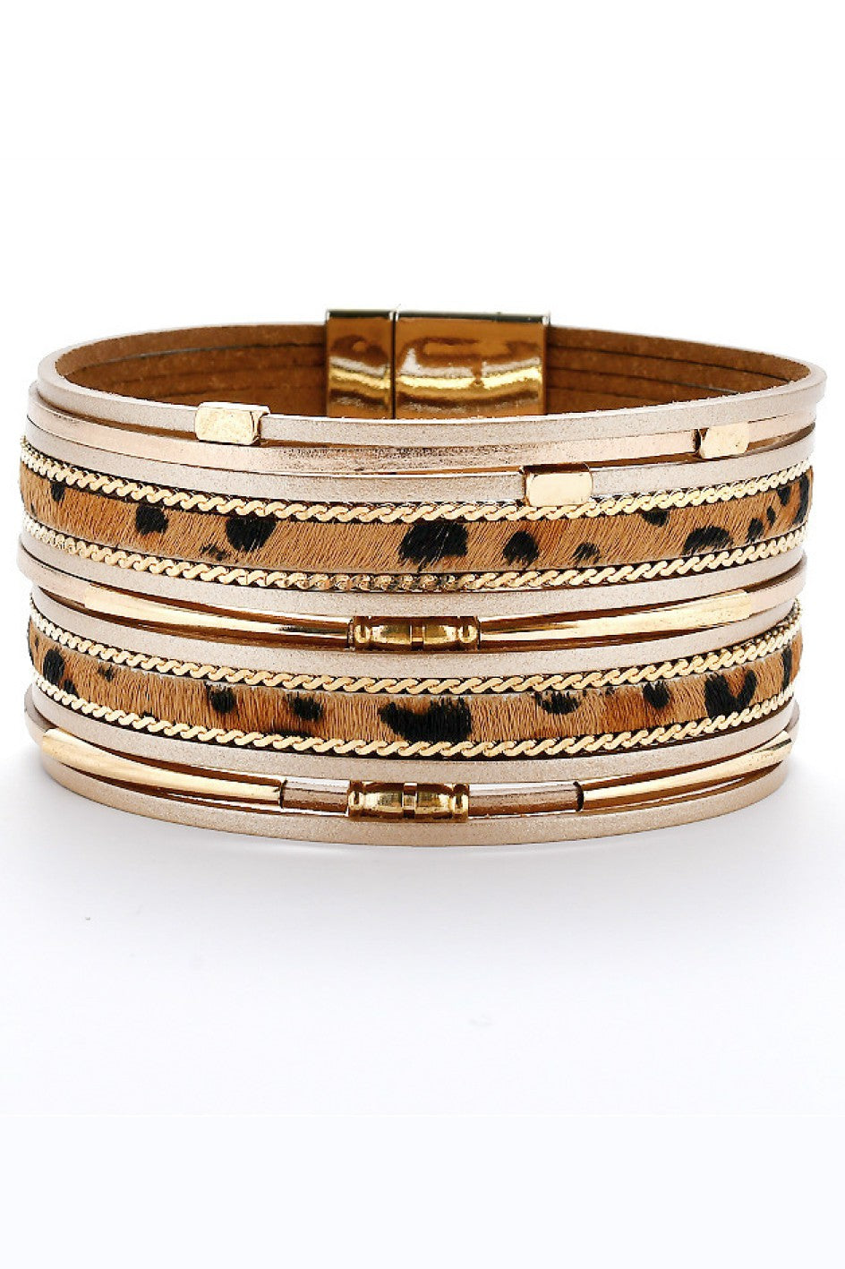 Multi-strand Leather Bracelet With Magnetic Clasp