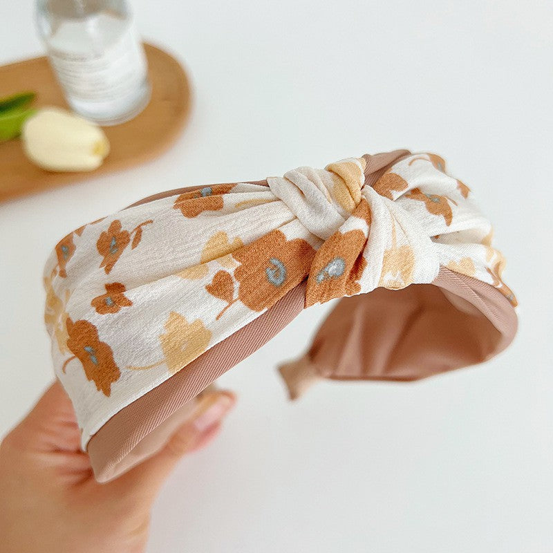 Cream/Brown Floral Knot Headband