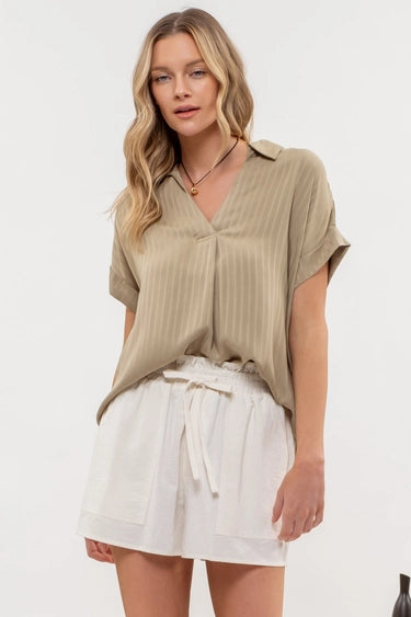 Nora Striped Split Neck Blouse - 2 Colors