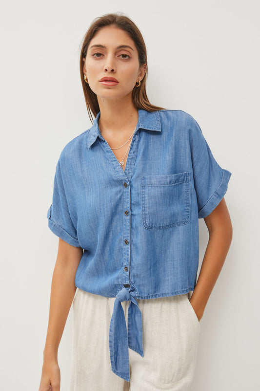 Dani Denim Tie Front Top