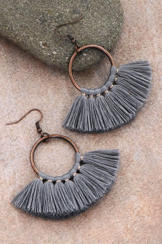 Gray Boho Tassel Earrings
