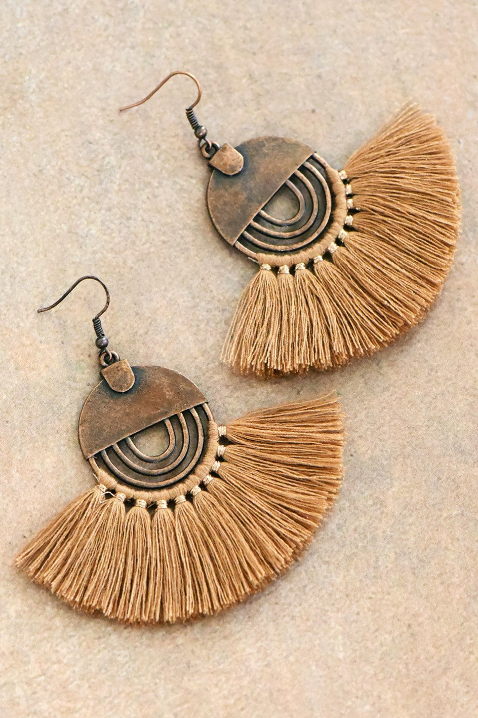 Boho Fan Tassel Earrings - Brown